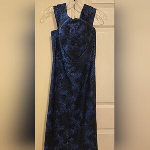 Zac Posen Black and Blue Asymmetrical Sheath Dress